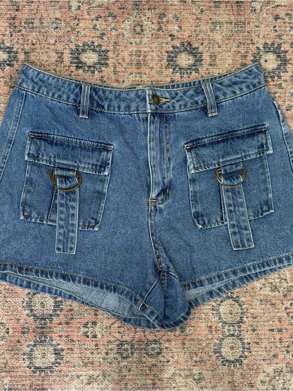Forever 21 Blue Denim Cargo Ring-Detail Shorts